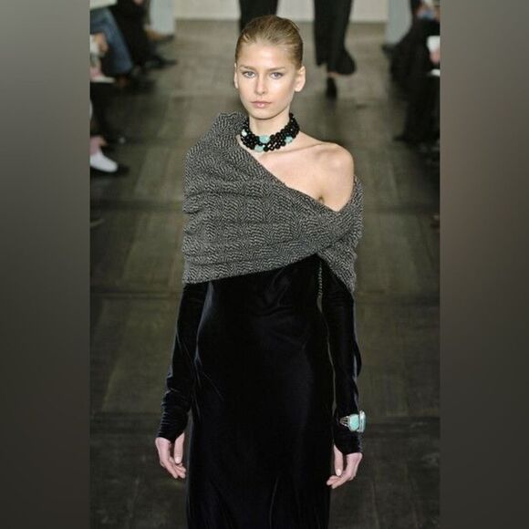 Ralph Lauren Fall *04 Black Chalk Stripe Cashmere Blend Knit Infinity Wrap Stole - Picture 16 of 17
